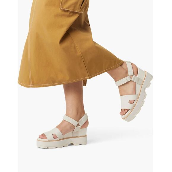 Sorel Joanie IV Ankle Strap Platform Wedge Sandals Size 10.5 Chalk White Leather - Picture 2 of 3